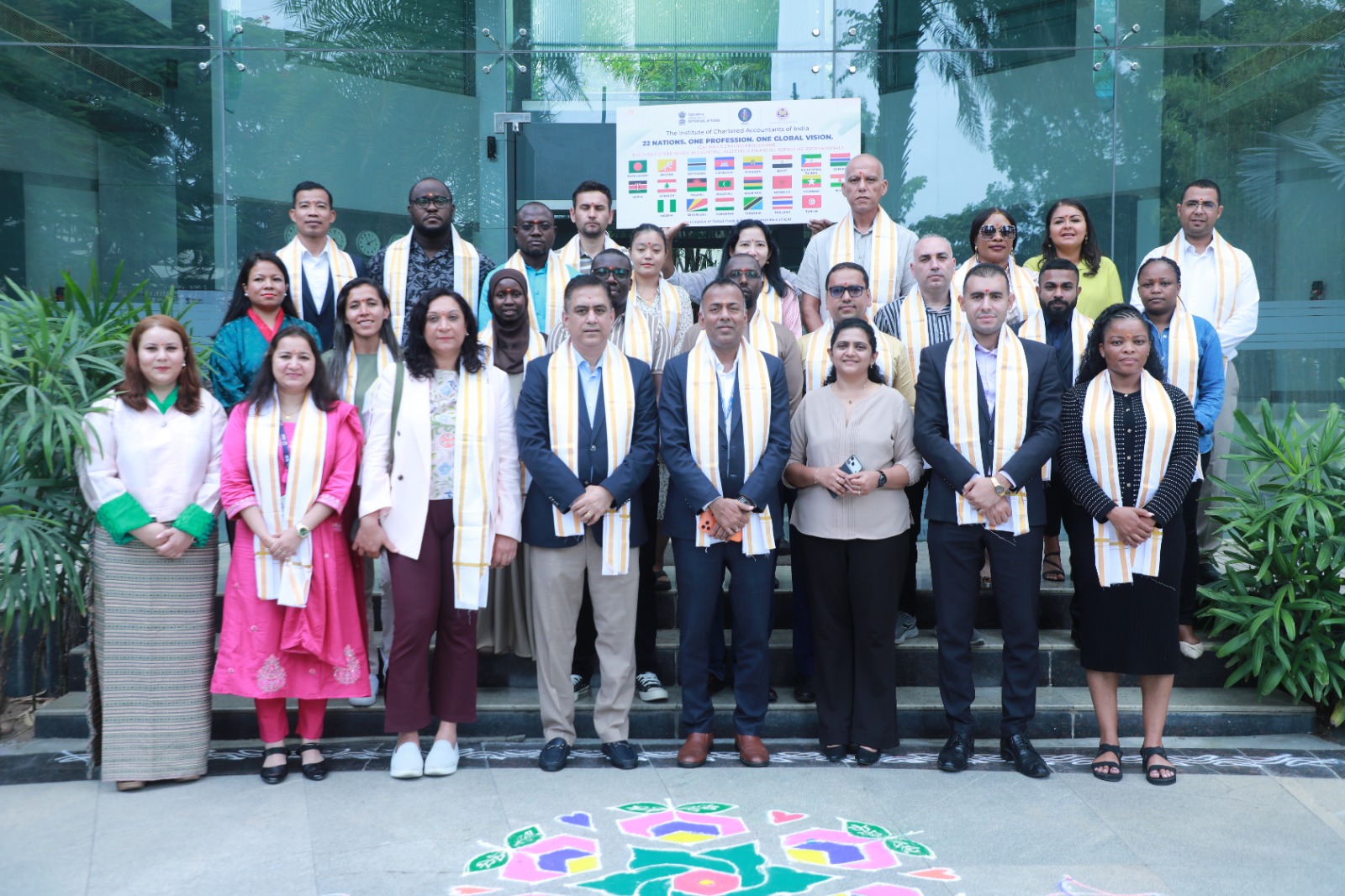 CA. Sanjib Sanghi, Chairman, Global Trade & Services Committee of ICAI along with Central Council Members - CA. Abhay Chhajed & CA. Dayaniwas Sharma and participants during 4th & 5th ITEC programmes, at ICAI Centre of Excellence, Hyderabad.